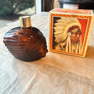 Vintage Avon ‘Indian Chieftain’ Brown Glass Spicy Aftershave Bottle with OG Box